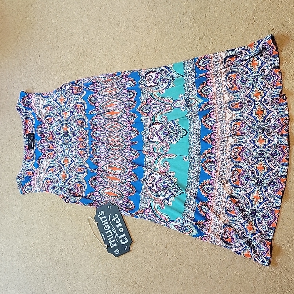 Ronni Nicole Dress 8 Sleeveless Orange Teal White Floral
